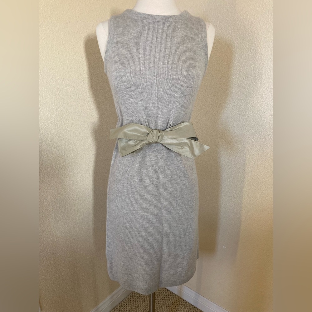 NWT J. Crew Collection light gray 100% cashmere dress sleeveless bow Size XS